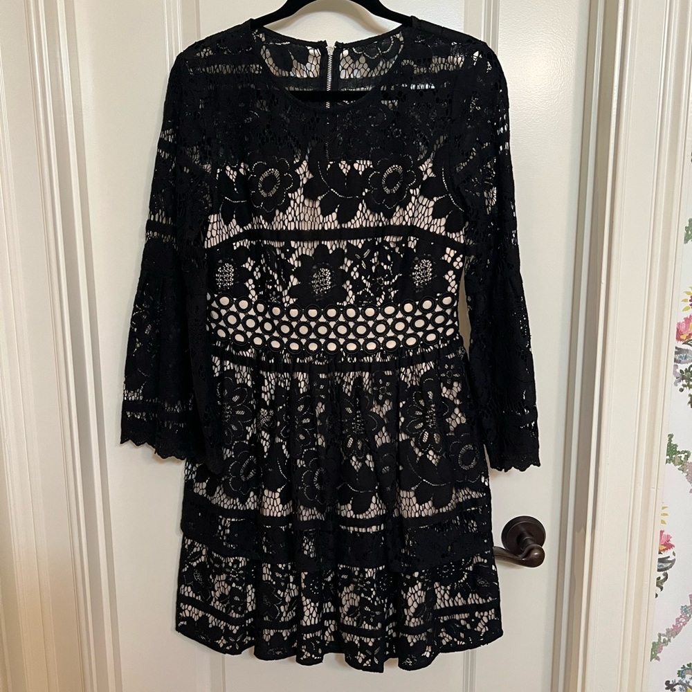 Kensie Elegant Black Lace Long Sleeve Dress